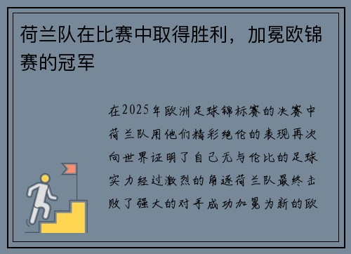 荷兰队在比赛中取得胜利，加冕欧锦赛的冠军